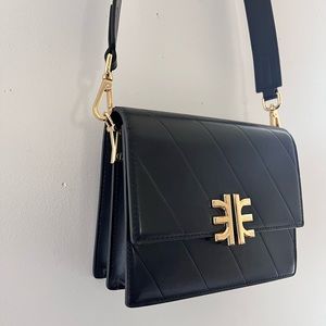 JW PEI Women's Mini Flap Crossbody Shoulder Bag- Black with Gold Logo